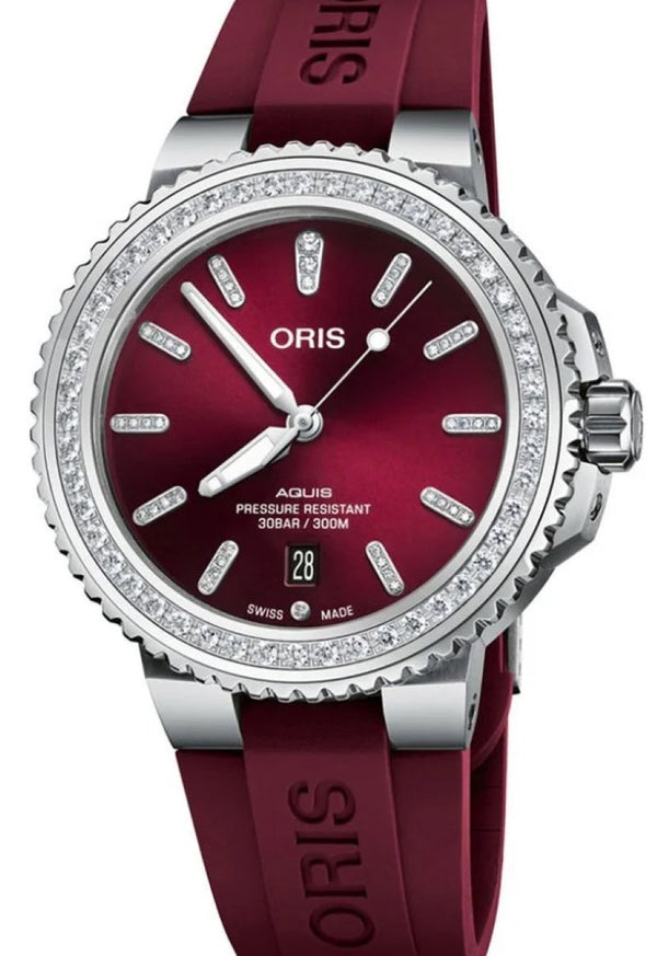 Oris Aquis Date Diamonds  41.5 mm Stal Czerwony