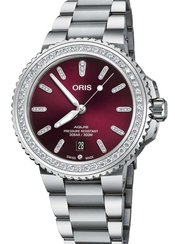 Oris Aquis Date Diamonds 41.5 mm Stal Czerwony