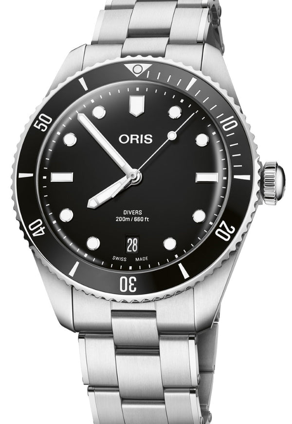 Oris Divers Date 39 mm Stal Czarny