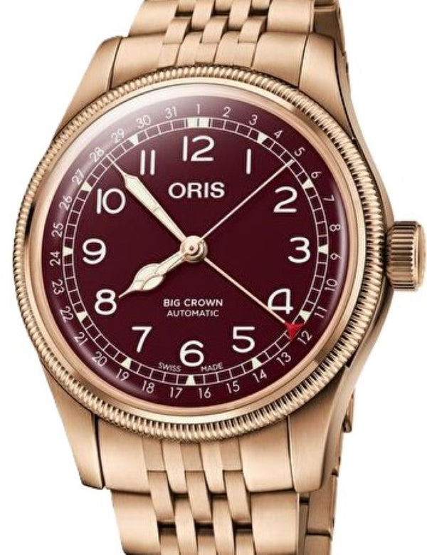 Oris Big Crown Pointer Date 40 mm Brąz Czerwony