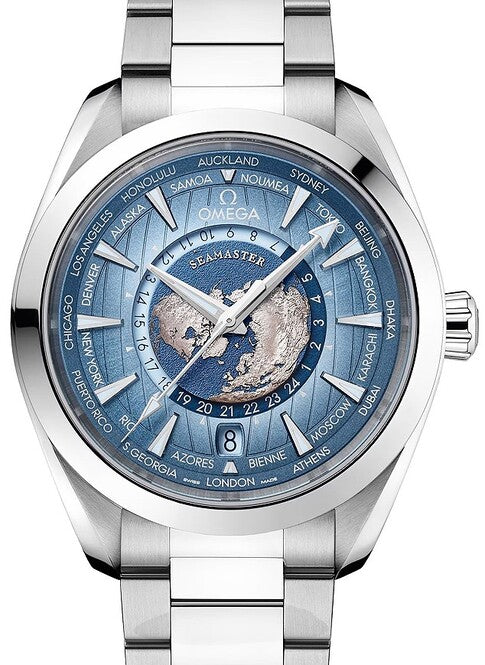 Omega Seamaster Aqua Terra Worldtimer Niebieski 43 mm Stal