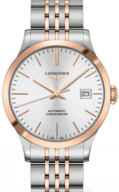 Longines Record Srebrny 39 mm Złoto/Stal