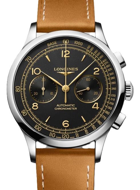 Longines Record Czarny 40 mm Stal