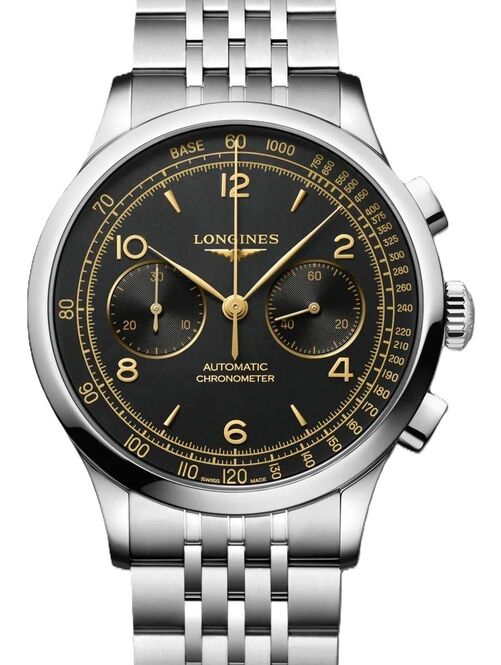 Longines Record Czarny 40 mm Stal