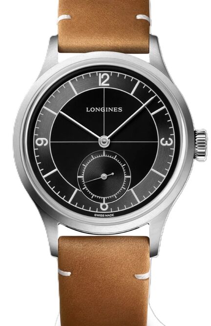 Longines Heritage Czarny 38 mm Stal