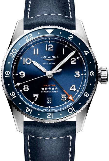 Longines Spirit Zulu Time Niebieski 39 mm Stal