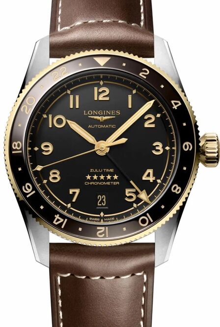 Longines Spirit Zulu Time Black 39mm Gold/Steel 