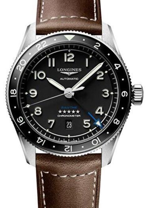 Longines SpiritZulu Time Czarny 42 mm Stal