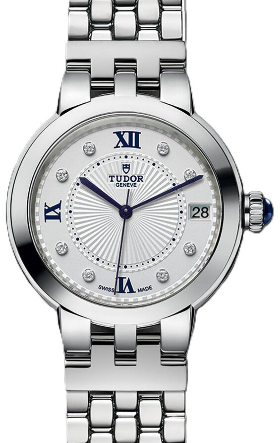 Tudor Clair de Rose Srebrny 34 mm Stal